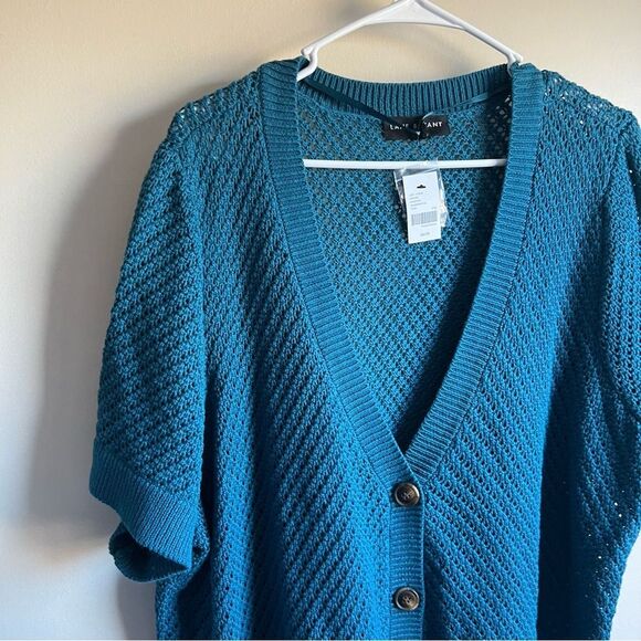 Lane Bryant Teal Blue Open Knit Short Sleeve Cardigan Sweater NWT - Picture 3 of 5